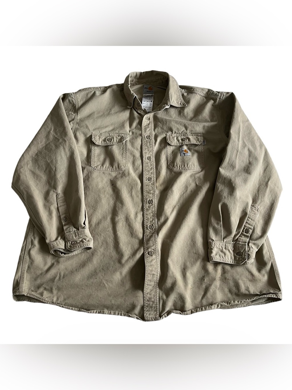 Carhartt FR Long Sleeve Shirt Mens 3XL Beige Button Front Workwear Heavyweight
